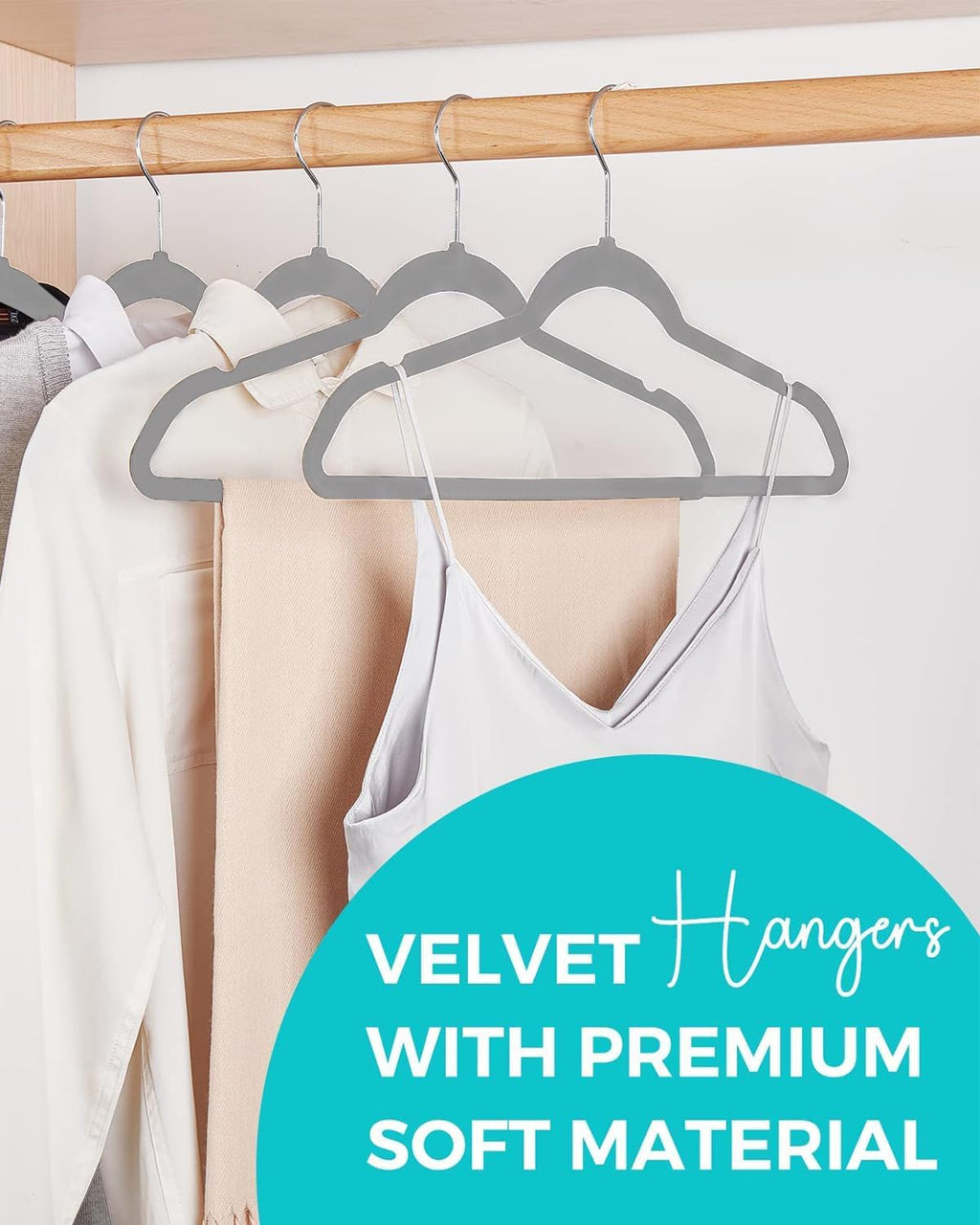 HOUSE DAY 60-Pack Grey Velvet Hangers – Non-Slip Space-Saving Design