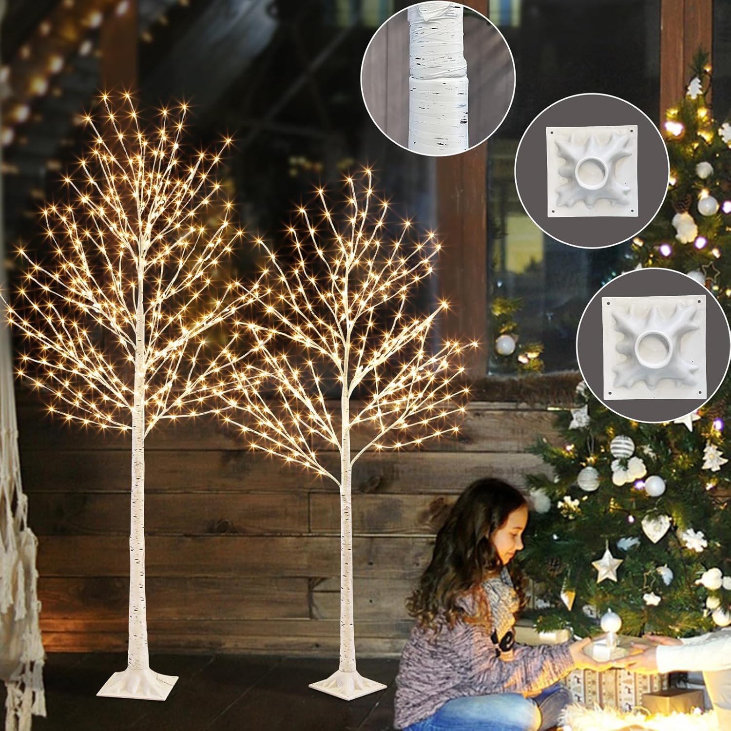 EAMBRITE Pre-Lit Birch Tree Set | 5FT & 6FT Dimmable White LED Twig Trees