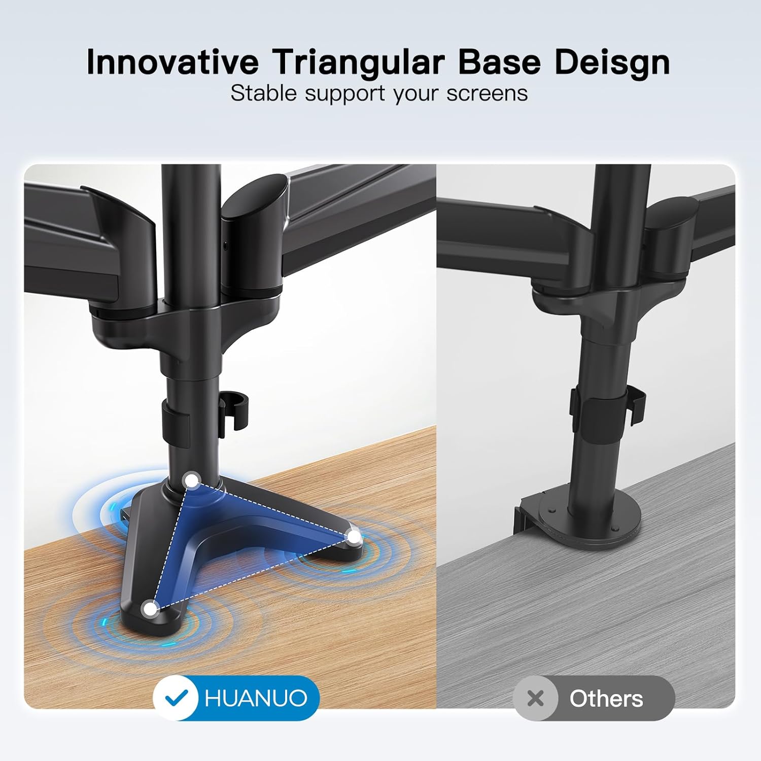HUANUO Triple Monitor Stand – Gas Spring Desk Mount for 17-32 Inch Screens