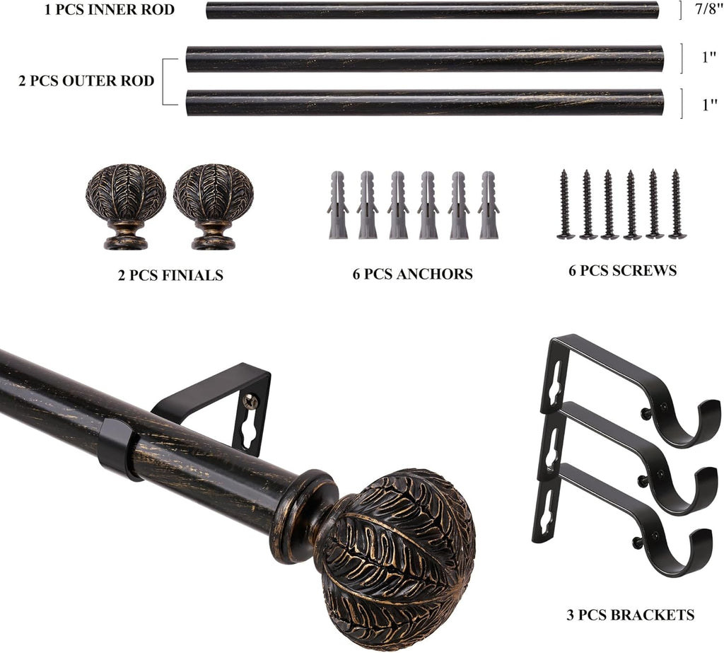 BOOM JOG Black Metal Curtain Pole – 77-210cm Adjustable Rod