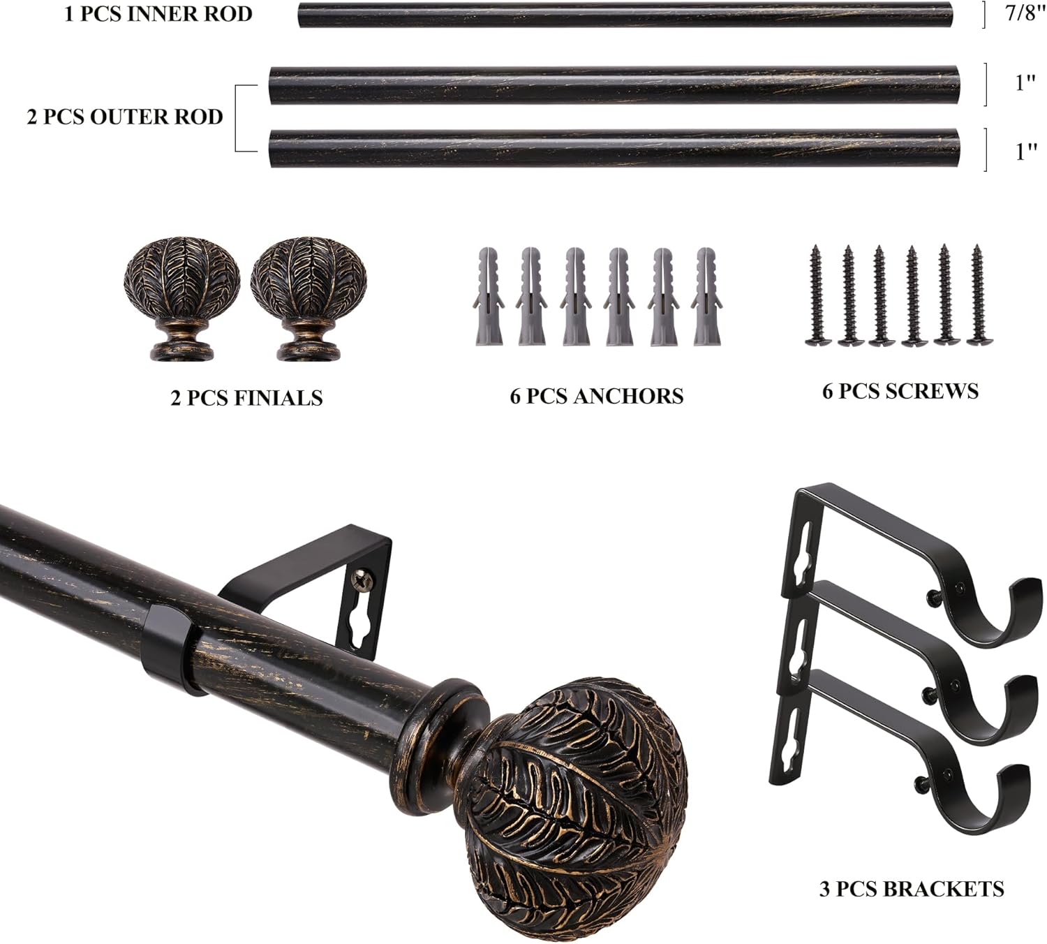 BOOM JOG Black Metal Curtain Pole – 77-210cm Adjustable Rod