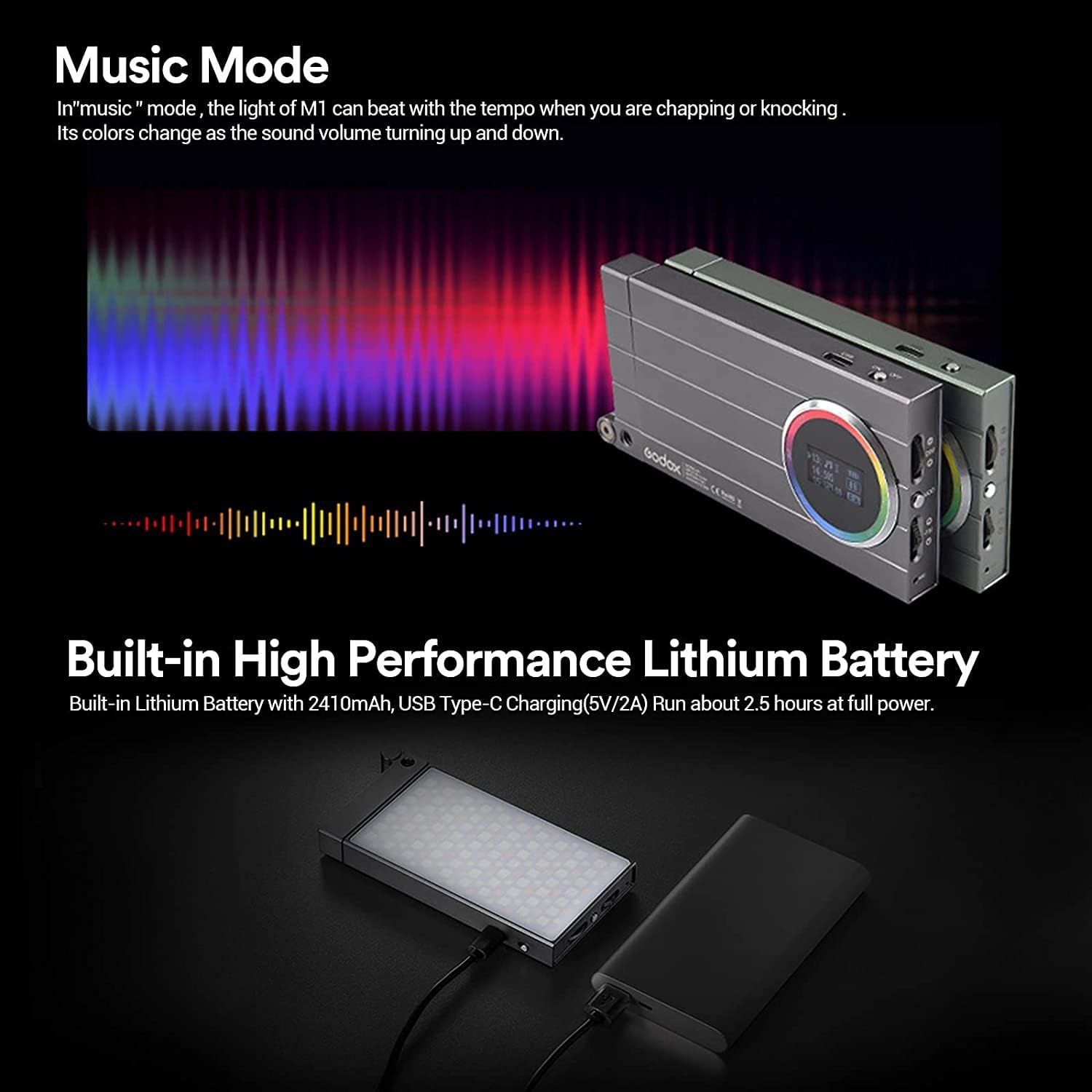 Godox M1 RGB LED Video Light Panel | Pocket Size 2500K-8500K CCT