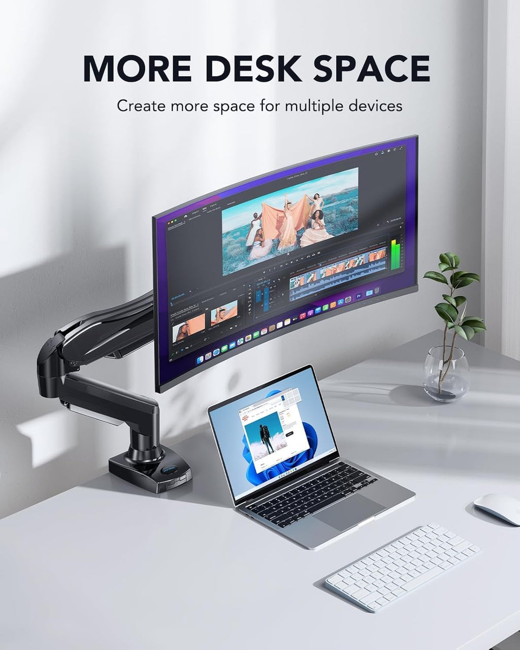 HUANUO Single Monitor Arm – Gas Spring Desk Mount for 13-32 Inch Screens