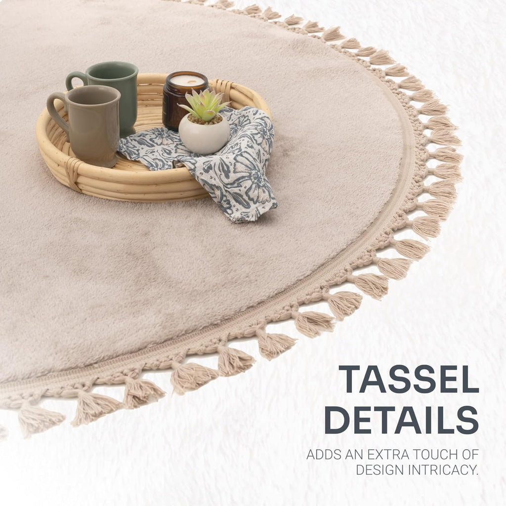 Massive Discounts Circular Bedroom Rug – 120cm Soft Fluffy Beige Carpet