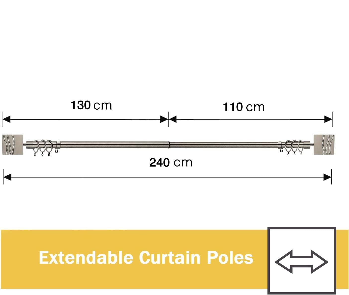 Massive Discounts Black Nickel Curtain Pole | Adjustable 130-240cm