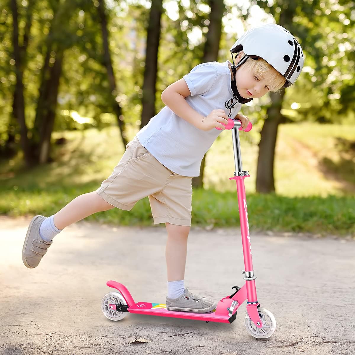WheoZ Kids 2-Wheel Kick Scooter – Folding Design with LED Light Up Wheels
