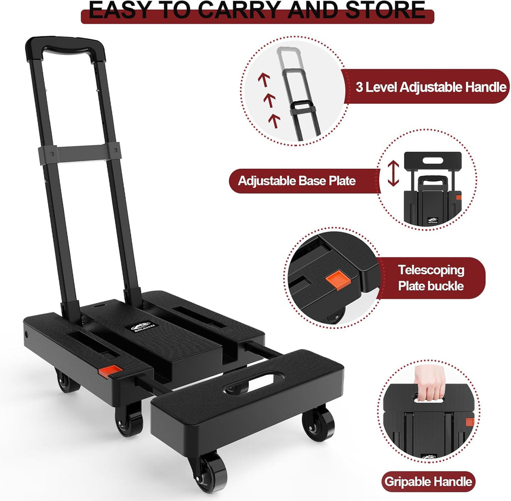 SOLEJAZZ Folding Hand Truck – 500lb Heavy Duty 6-Wheel Portable Dolly