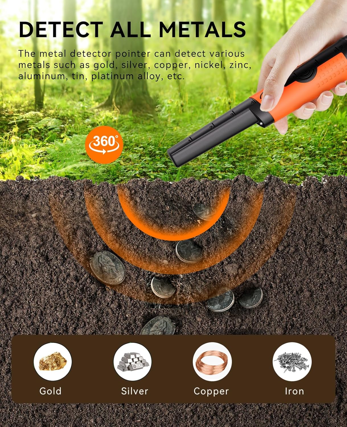 SUNPOW OTMD12 Metal Detector Pinpointer – IP68 Waterproof Handheld