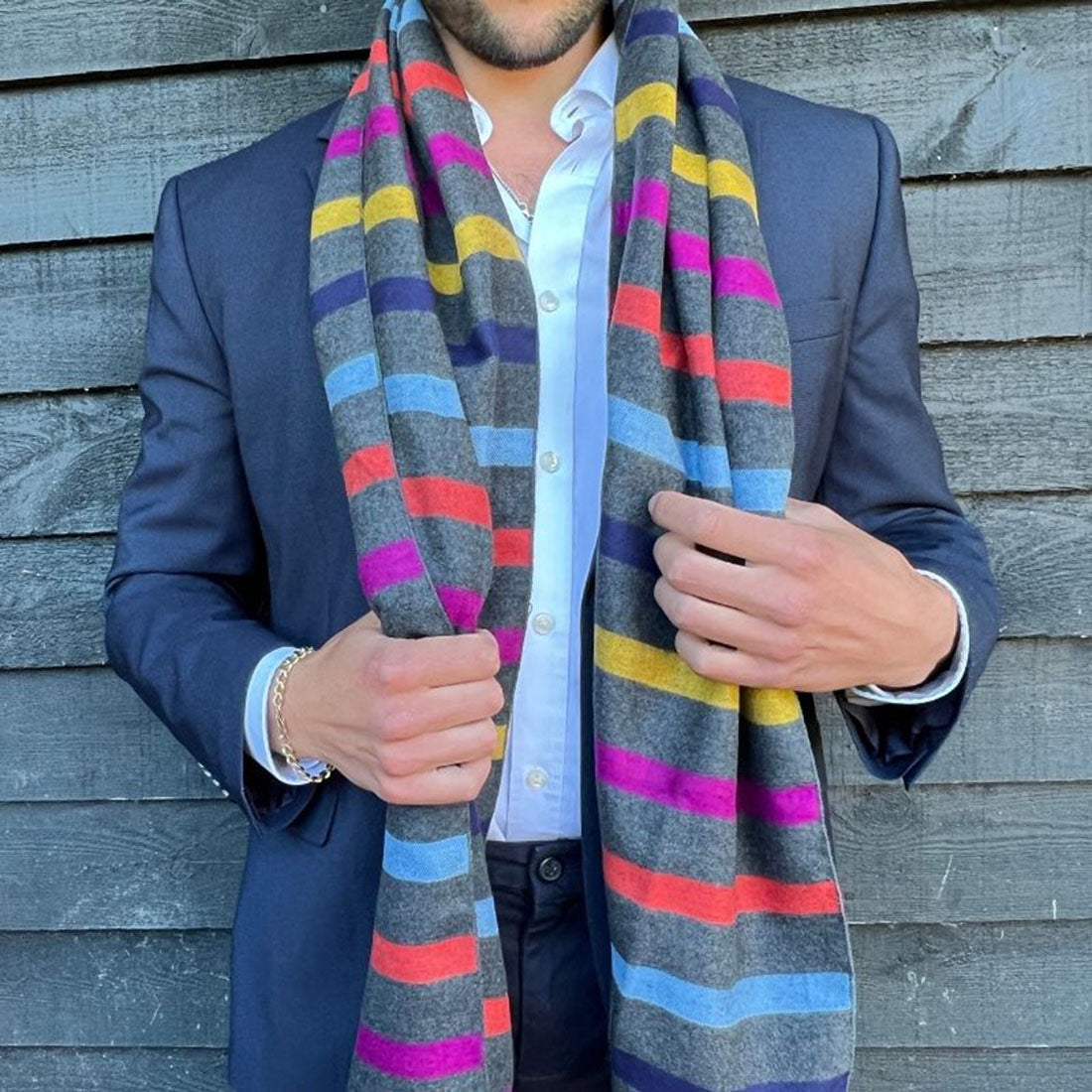 Swole Panda Multi Fine Stripe Bamboo Scarf – Charcoal Grey & Colorful