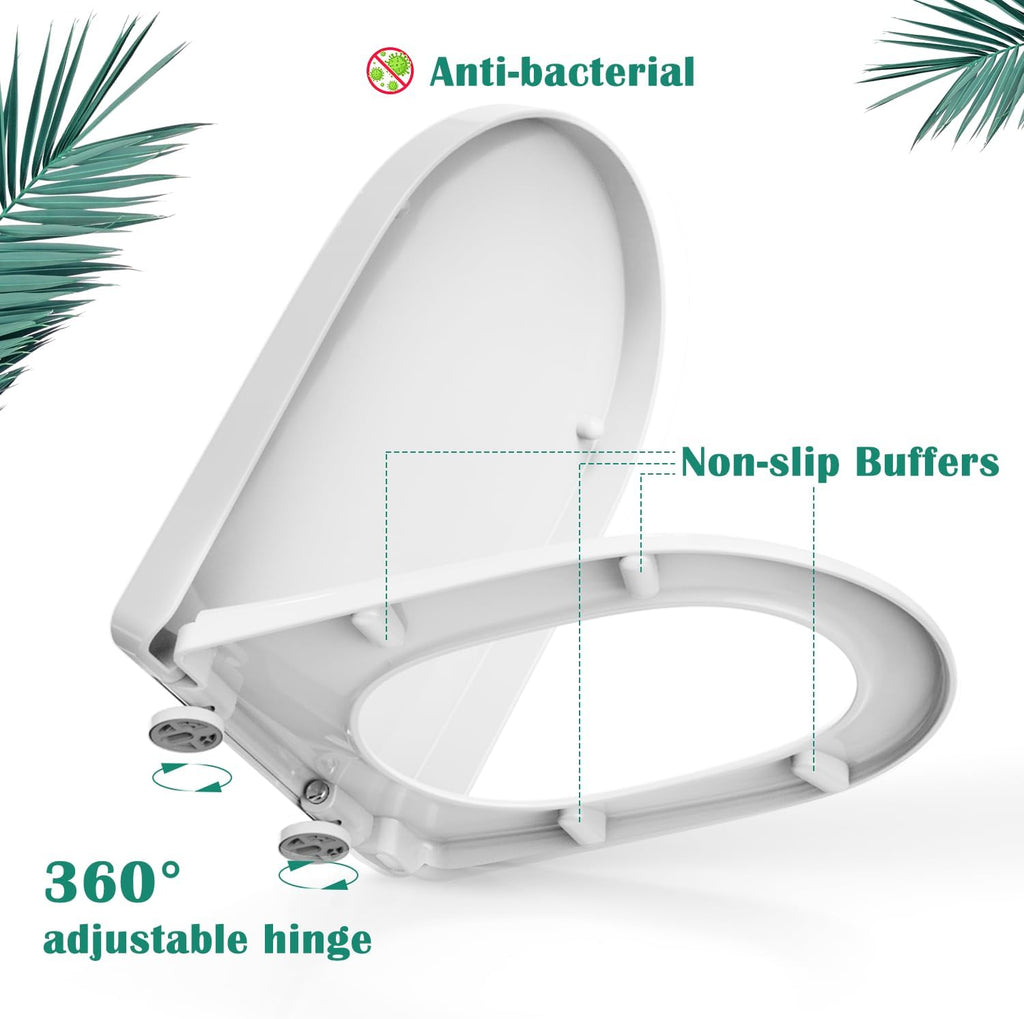 STOREMIC D-Shape Toilet Seat | Soft Close White Anti-Bacterial PP Lid