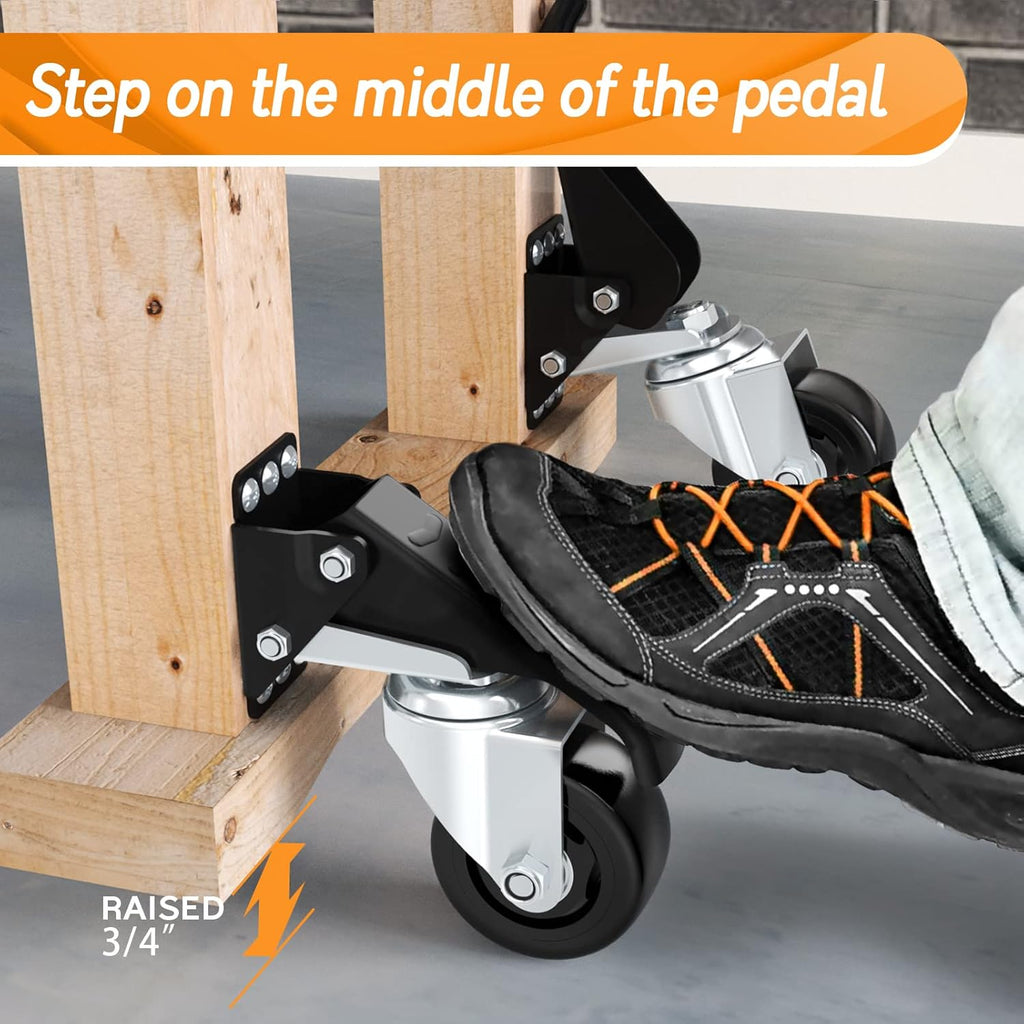 SOLEJAZZ Retractable Workbench Casters | 420KG Heavy Duty 3" Wheels