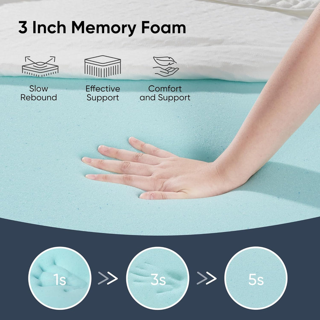 Hawthyhome 3 Inch Double Memory Foam Mattress Topper | Cooling Gel