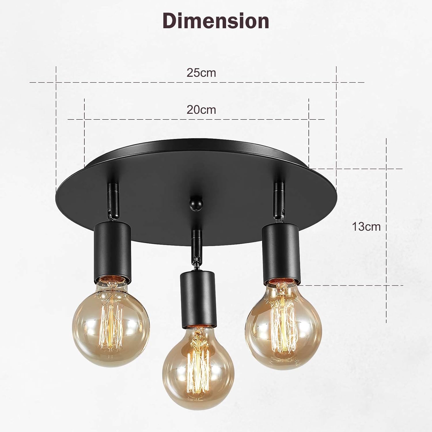 Lightsjoy 3-Way Rotatable Black Ceiling Spot Light | Vintage E27 Metal