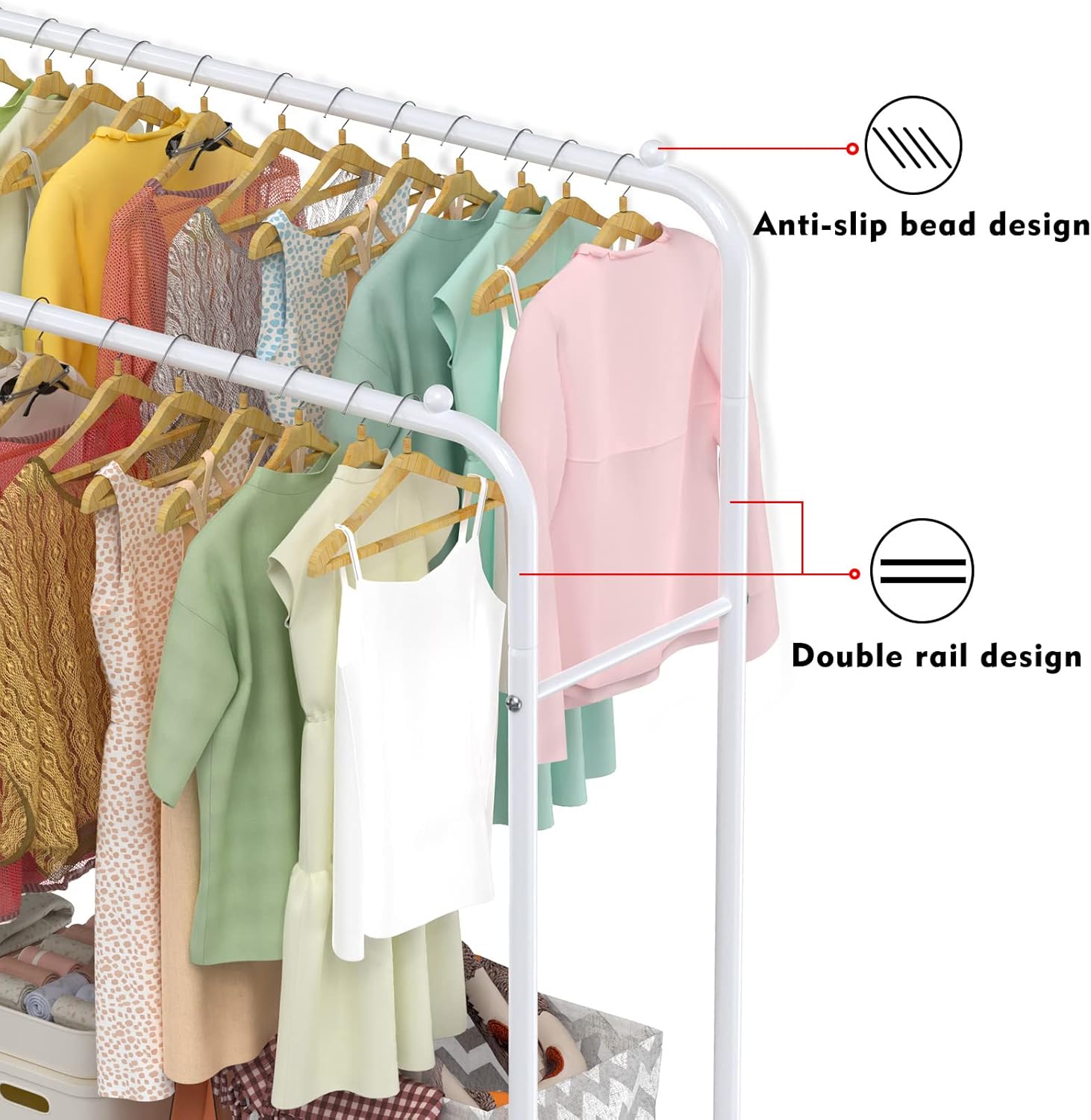 LOEFME Double Metal Garment Rack – Heavy Duty 2-Tier Clothes Rail, White