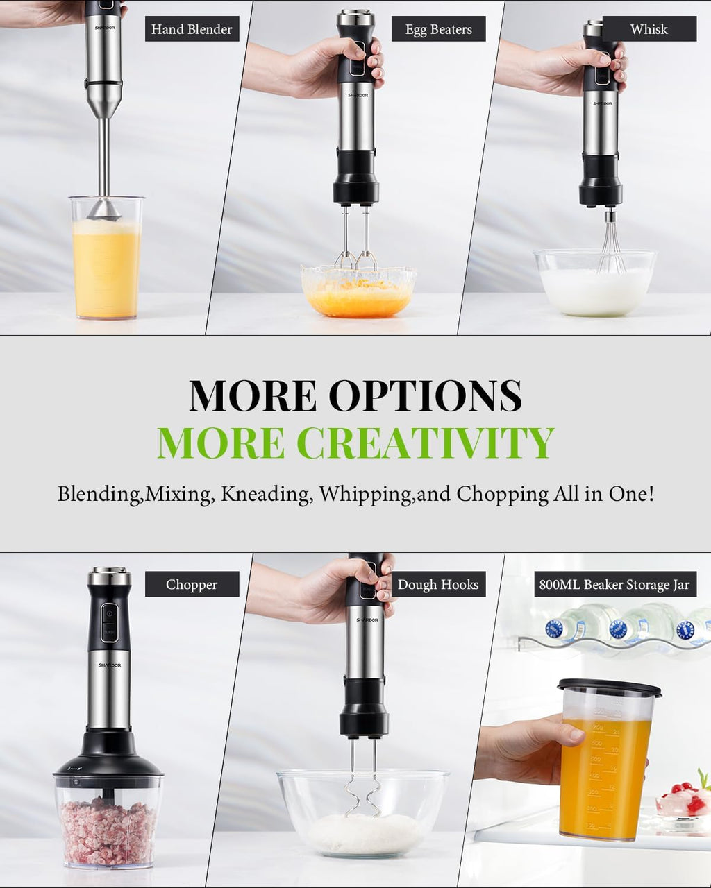 SHARDOR 1200W 6-in-1 Hand Blender | 20-Speed Titanium Blade Stick Mixer