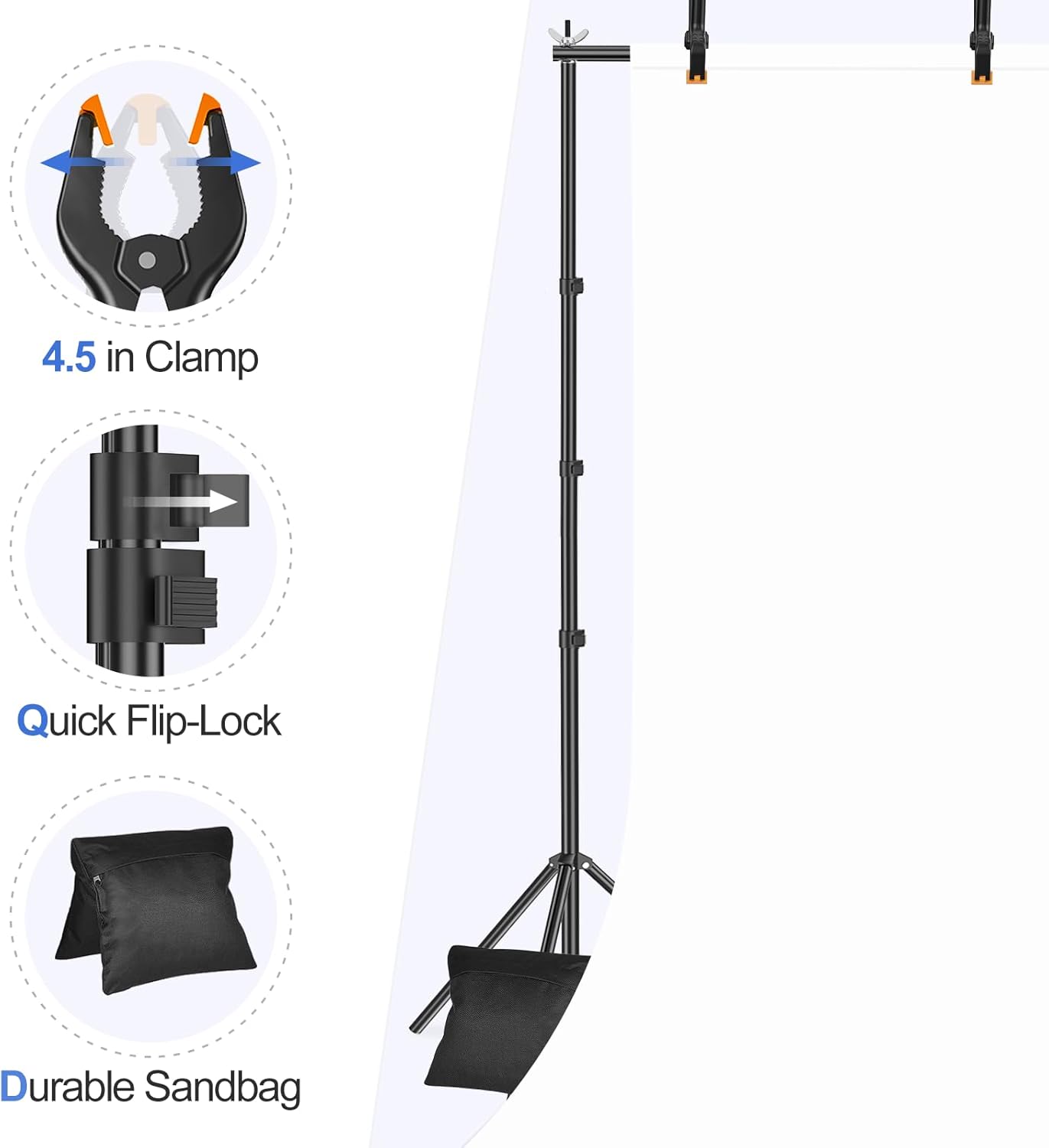EMART 3x3m Backdrop Stand Kit - Adjustable Photo Studio Support with 8 Clamps