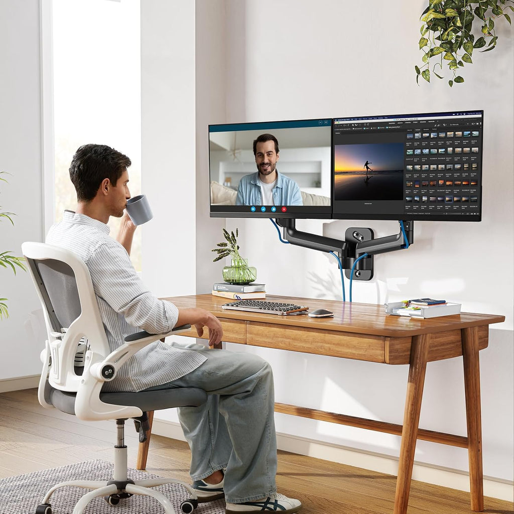 HUANUO Dual Monitor Wall Mount – Gas Spring Arm for 32 Inch Screens