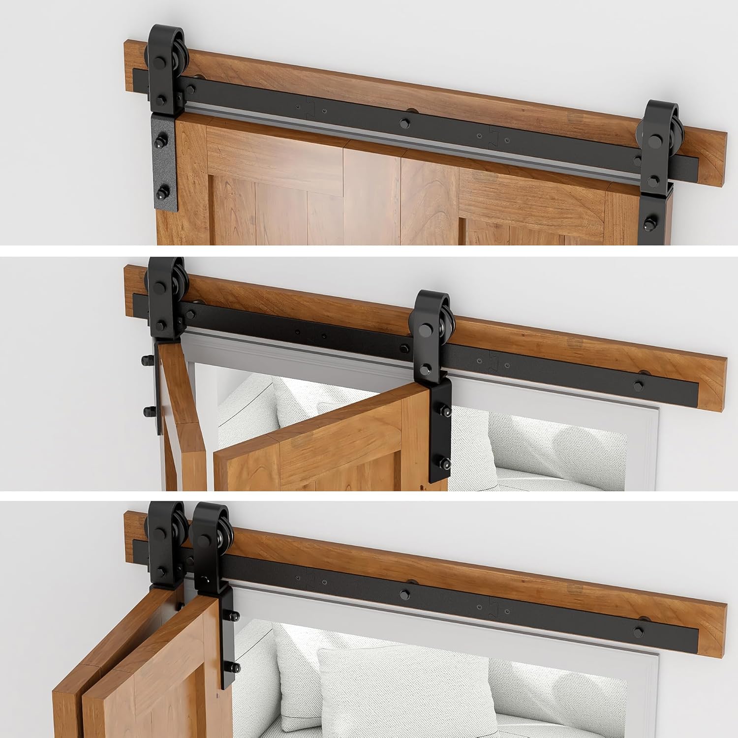 SANKEYTEW 3.3FT Bifold Barn Door Hardware Kit | Black Carbon Steel