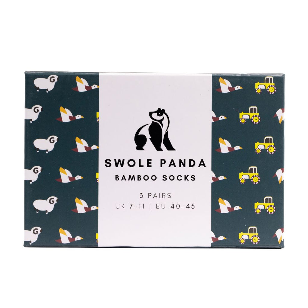 Swole Panda Men's Bamboo Socks Gift Box – 3 Pair Farm Theme Set