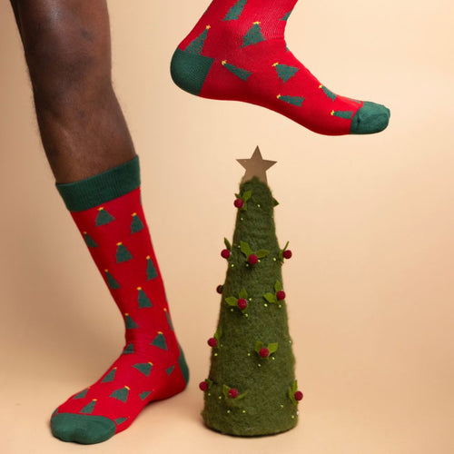 Swole Panda Christmas Tree Bamboo Socks – Festive Holiday Footwear