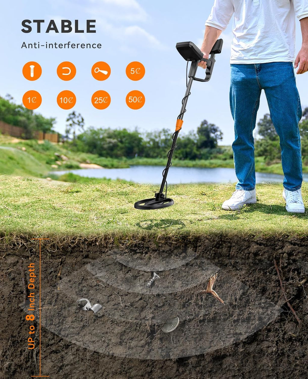 SUNPOW Metal Detector - Waterproof Gold Detector with 4 Modes & LCD