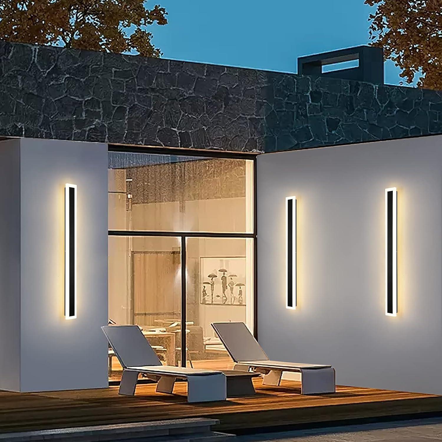 YAOWSZM 90cm Modern Outdoor LED Wall Light – Black Waterproof 18W Sconce