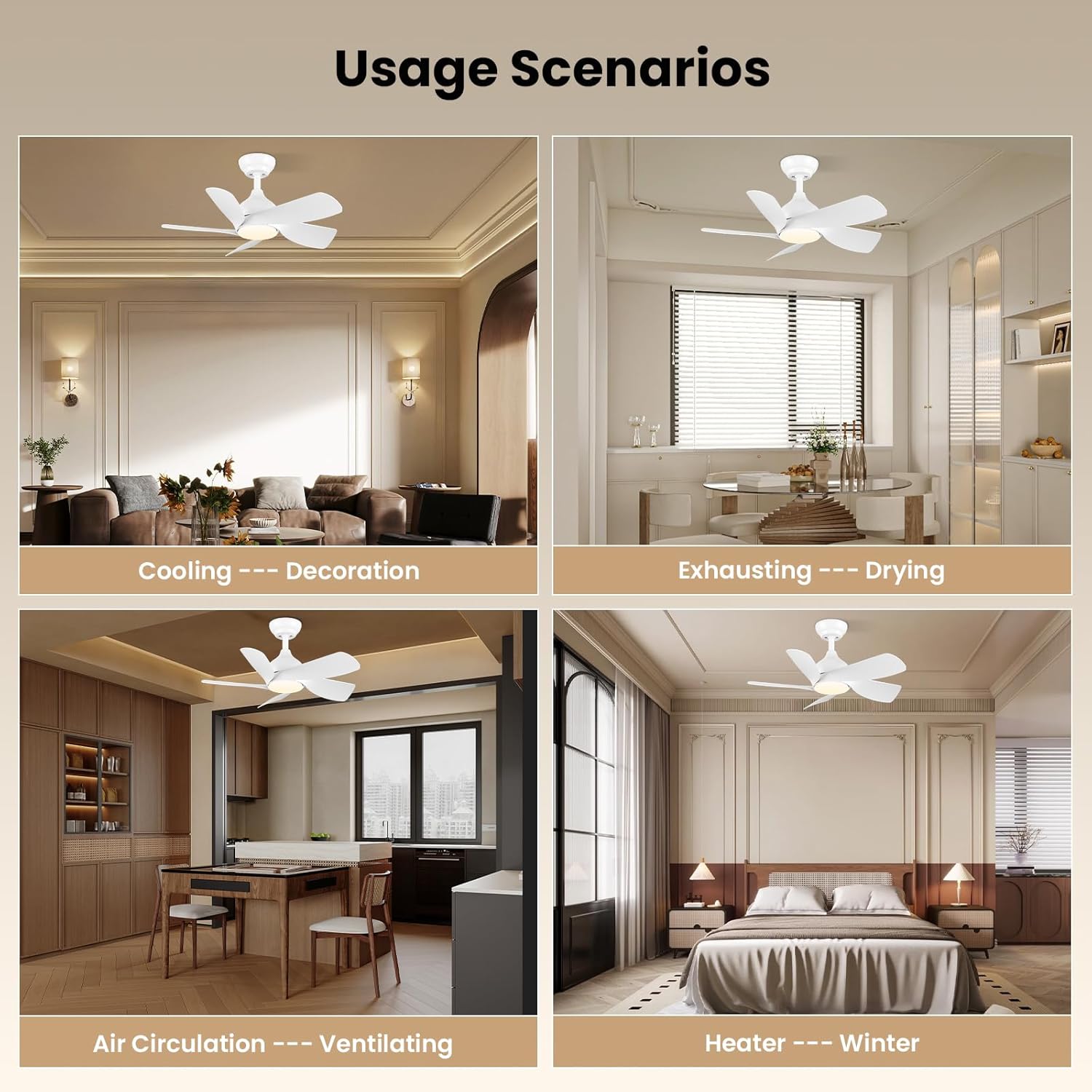 CJOY 30" Ceiling Fan with Light | Quiet DC Motor 5-Blade Modern White Fan
