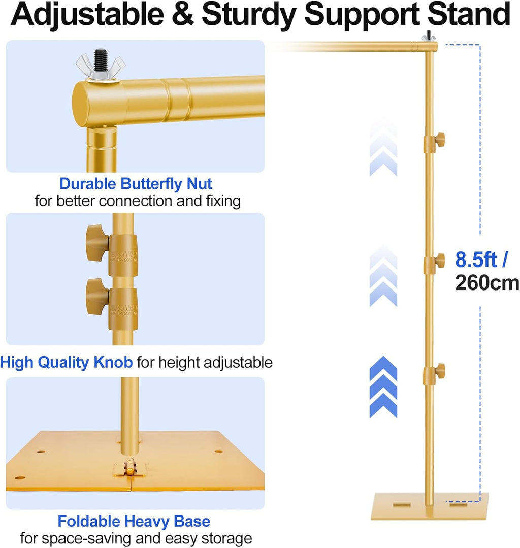 EMART Gold Backdrop Stand – 8.5x10ft Adjustable Heavy Metal Frame