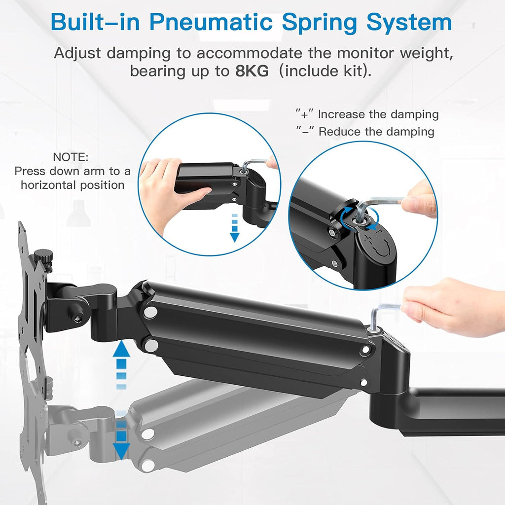 HUANUO Monitor Wall Mount – Gas Spring Arm for 17–32" VESA Screens