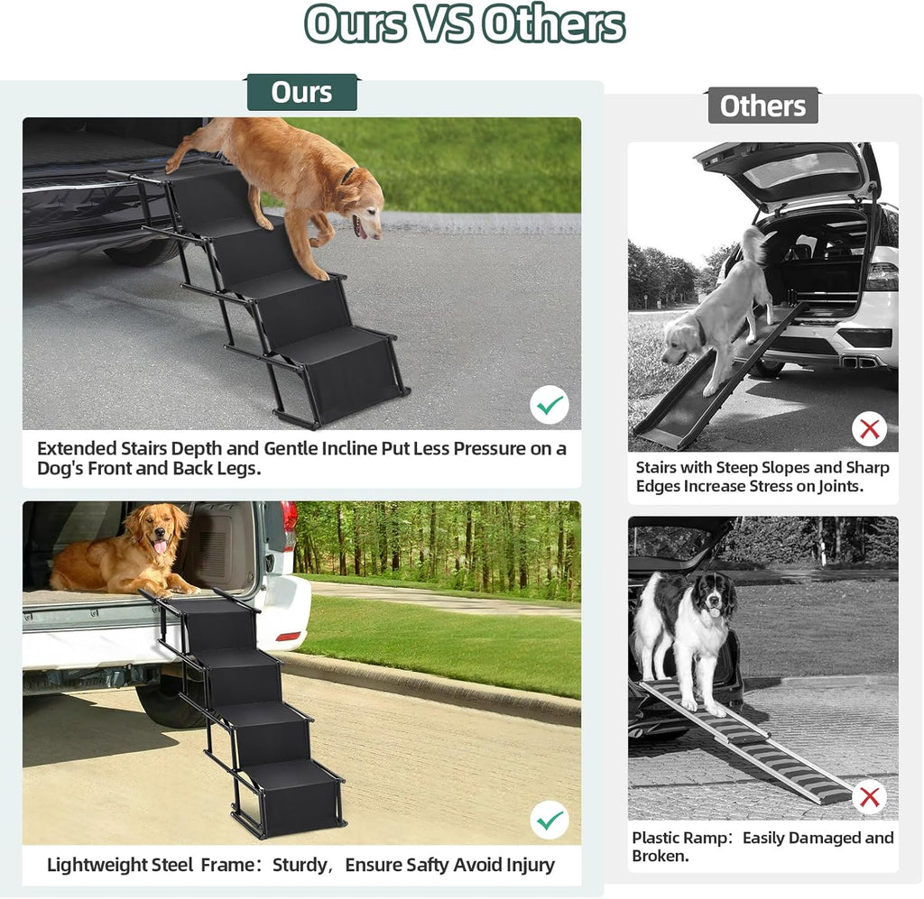 Fellie Foldable Dog Ramp – Adjustable Non-Slip Pet Steps for Cars, 176lbs