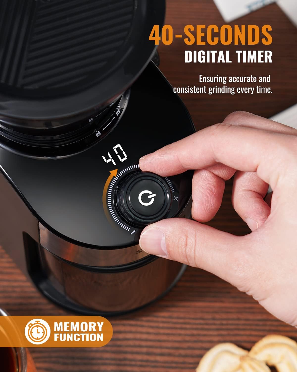Shardor Electric Burr Coffee Grinder – 25 Grind Settings | Black