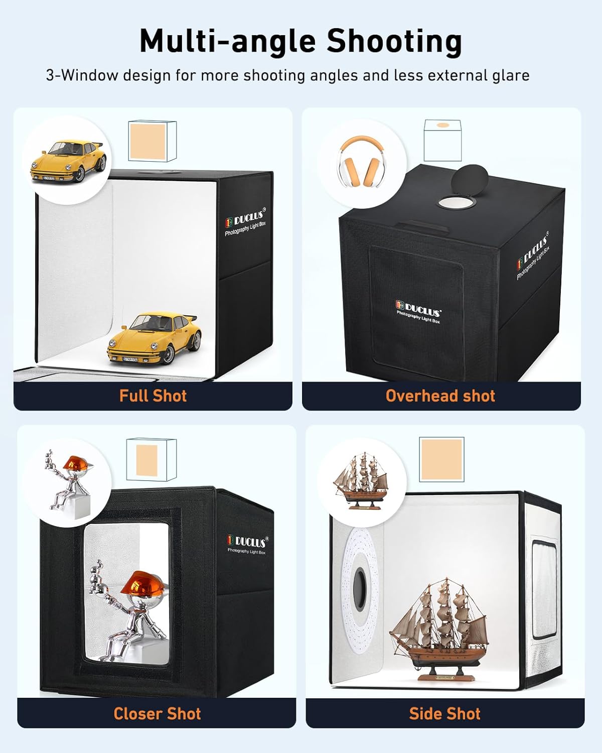 DUCLUS 60cm Photography Light Box | 50W Dimmable LED Studio with 6 Backdrops