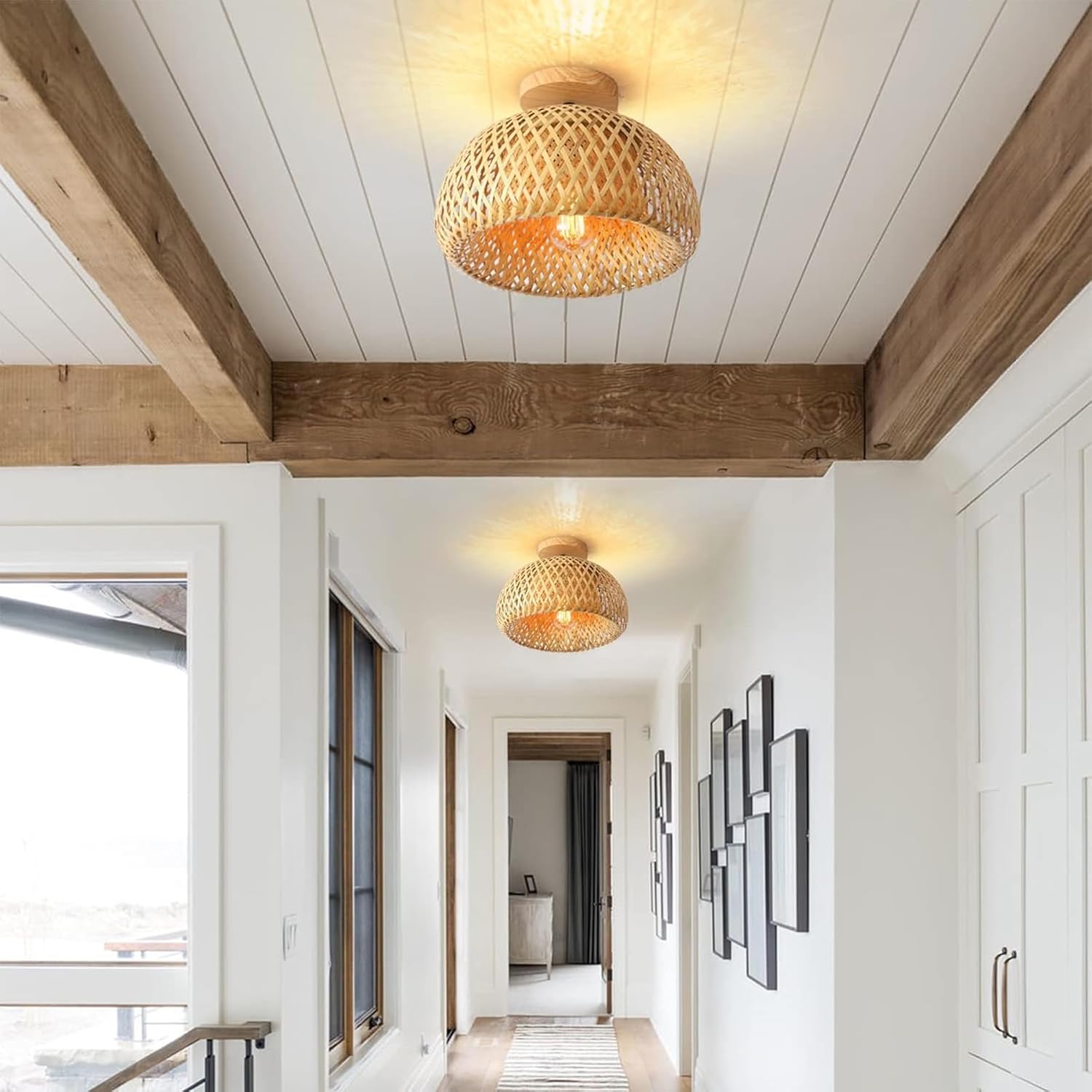 Schindora Bamboo Rattan Ceiling Light – Boho Farmhouse Flush Mount