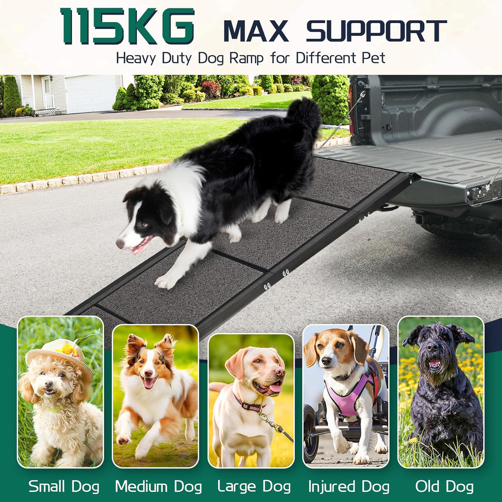 CJYMMFAN 170cm Folding Dog Car Ramp | Non-Slip Aluminum Pet Steps for SUVs