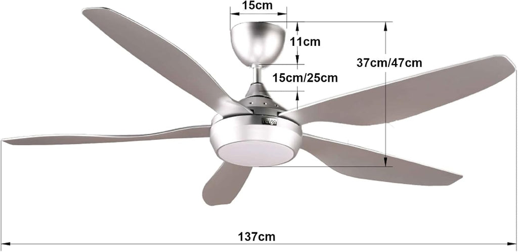 Reiga 137cm Smart Ceiling Fan | Dimmable LED & Remote Control Silver
