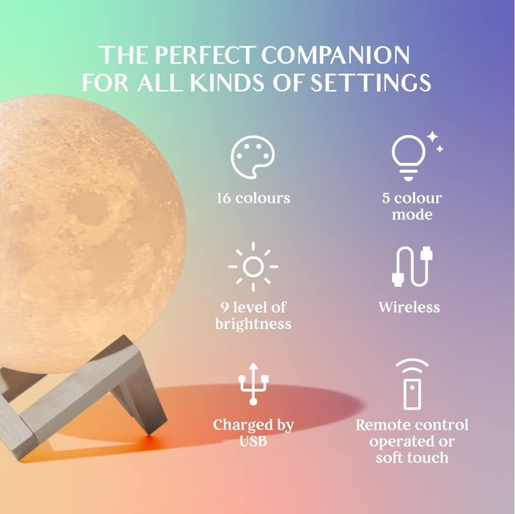 AGM 3D Printed Moon Lamp | 16 Color RGB LED Night Light with Remote