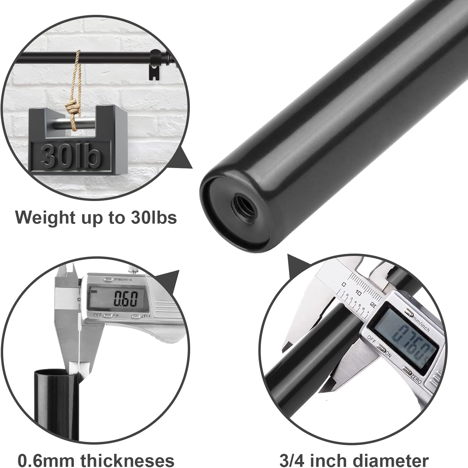 SZXIMU Extendable Curtain Pole | 182-365cm Black Metal Rod | 2pcs