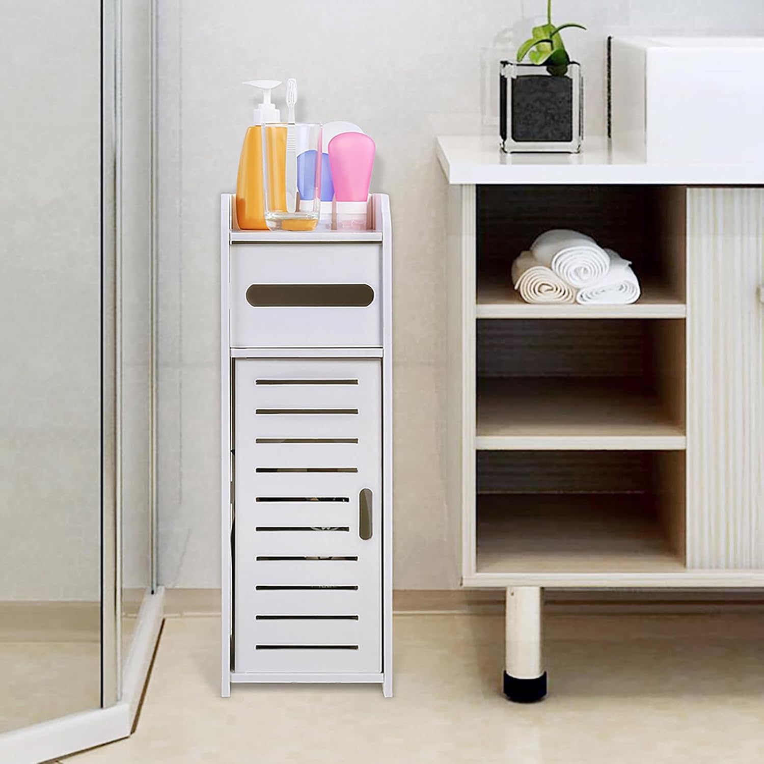 Ejoyous 3-Tier Slim Bathroom Cabinet | White Waterproof Storage Tower
