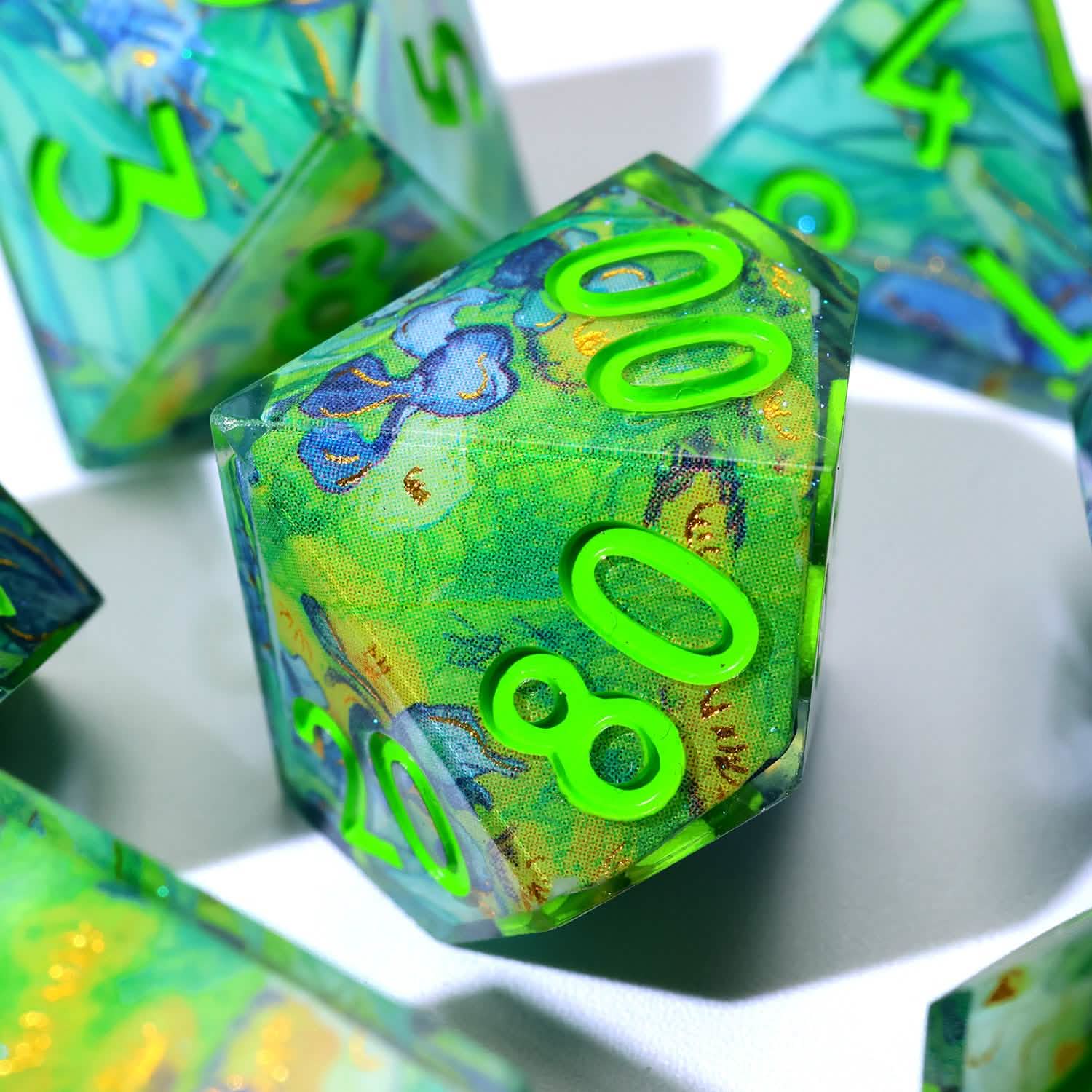 Bluemorn Grove | Sharp Edge Dice | Resin | 7 Piece Set