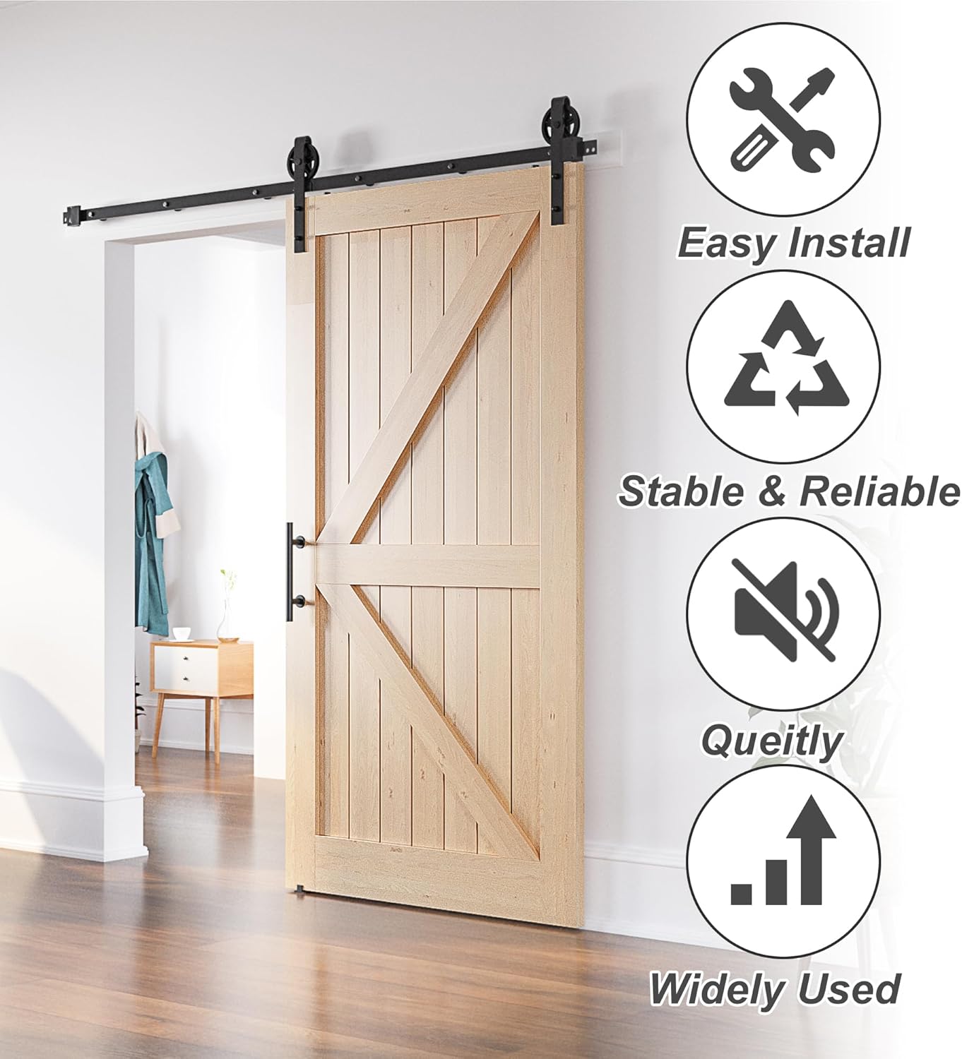 SANKEYTEW 7.5FT Sliding Barn Door Kit | Heavy Duty Large Wheel Track