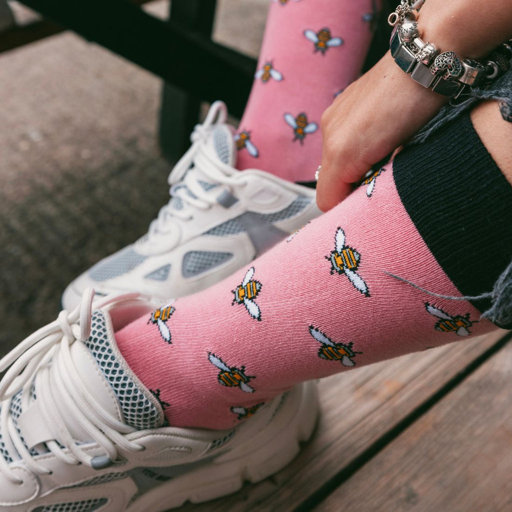 Swole Panda Bumblebee Bamboo Socks – Pink Novelty Print Footwear