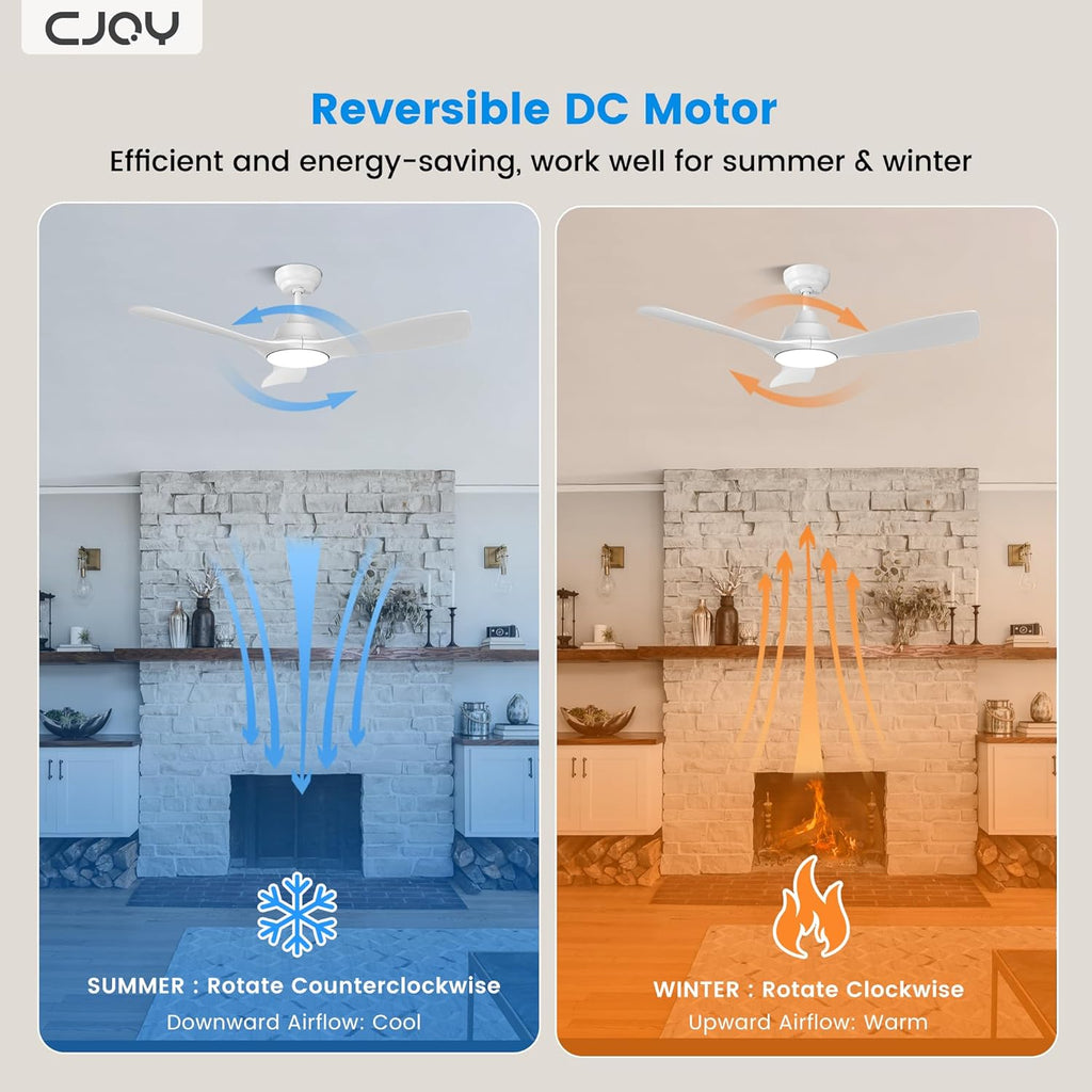 CJOY 42" White Ceiling Fan with Dimmable LED Light and Remote Control