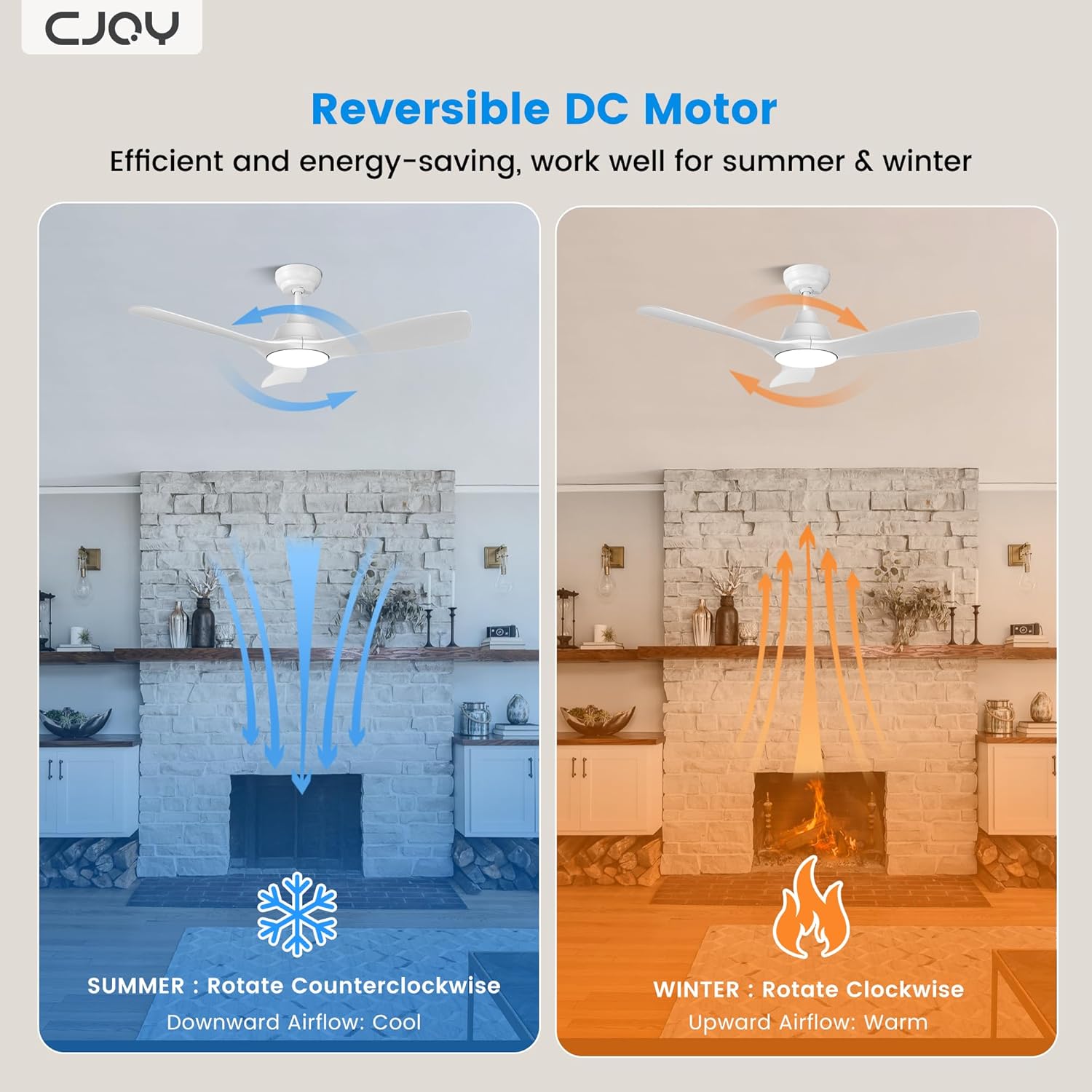 CJOY 42" White Ceiling Fan with Dimmable LED Light and Remote Control