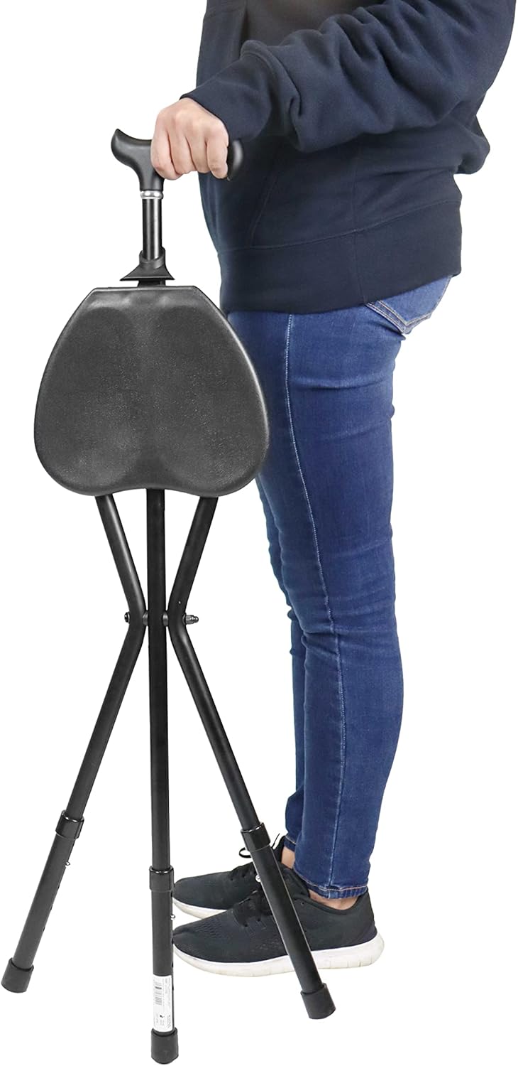 KMINA PRO Walking Stick Chair | Adjustable 3-Leg Aluminum Folding Cane