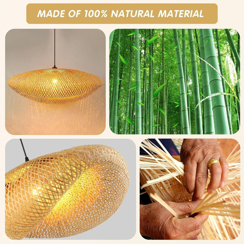 Schindora Bamboo Pendant Light – 40cm Woven Straw Hat Ceiling Lamp