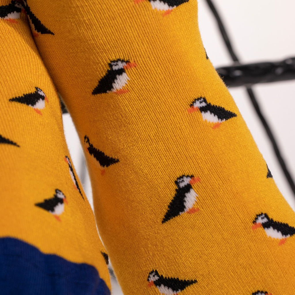 Swole Panda Puffin Bamboo Socks – Sustainable Yellow Novelty Footwear