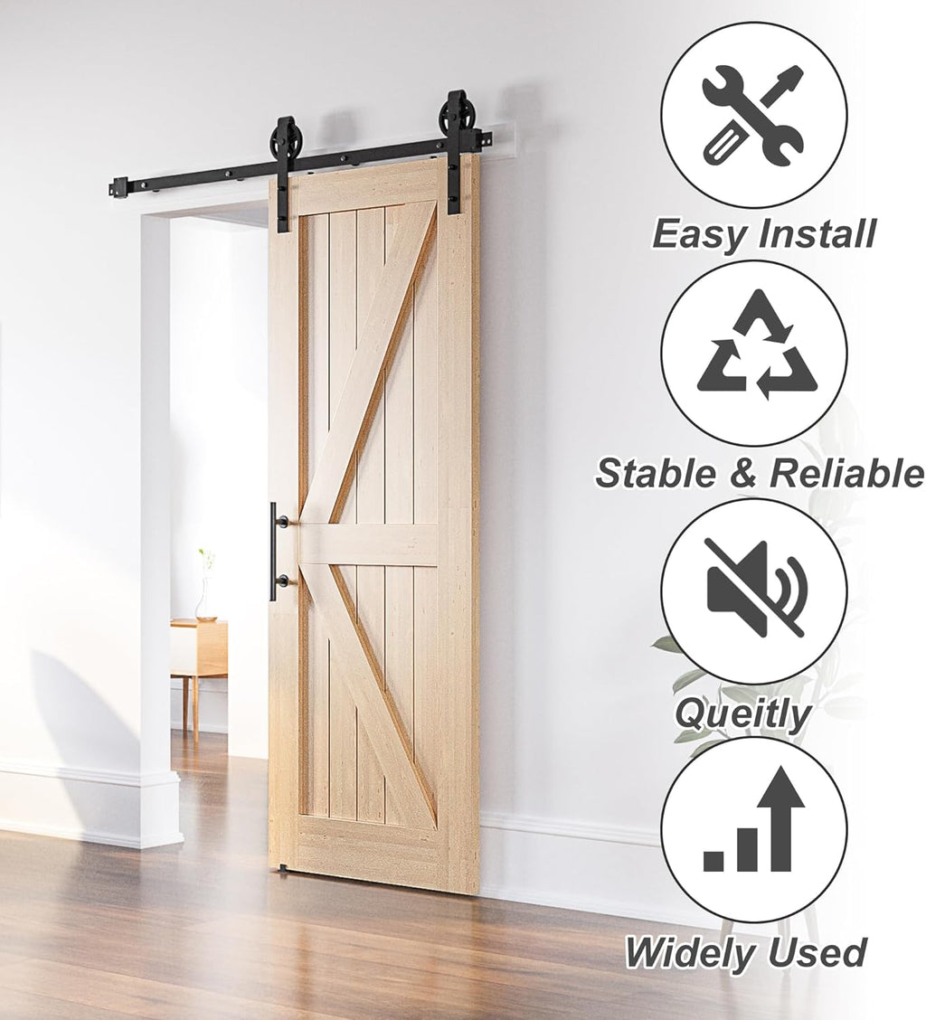 SANKEYTEW 8FT Sliding Barn Door Kit | Heavy Duty Black Steel Track