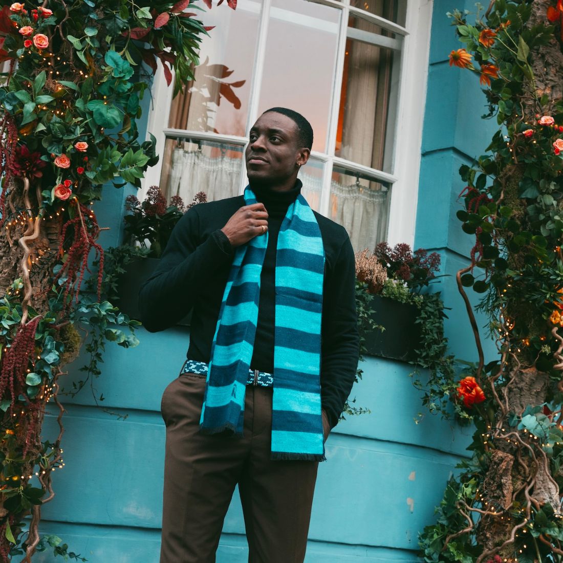 Swole Panda Sky Blue Stripe Bamboo Scarf – Breathable & Sustainable