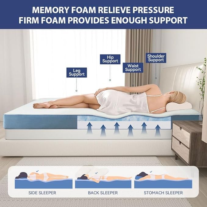 Fijinhom Double Memory Foam Mattress Topper - 10cm Dual Layer Gel