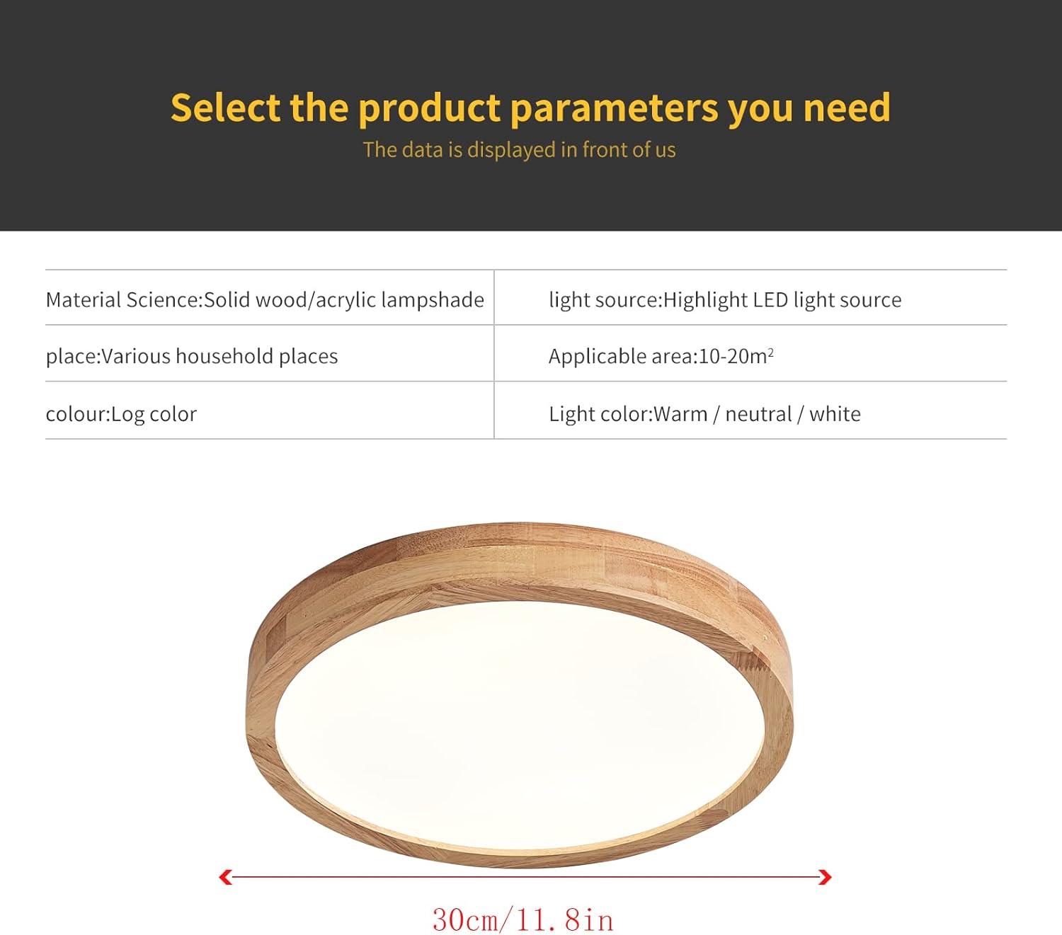 Schindora Modern Wood LED Ceiling Light – 20W 6000K Oak Flush Mount